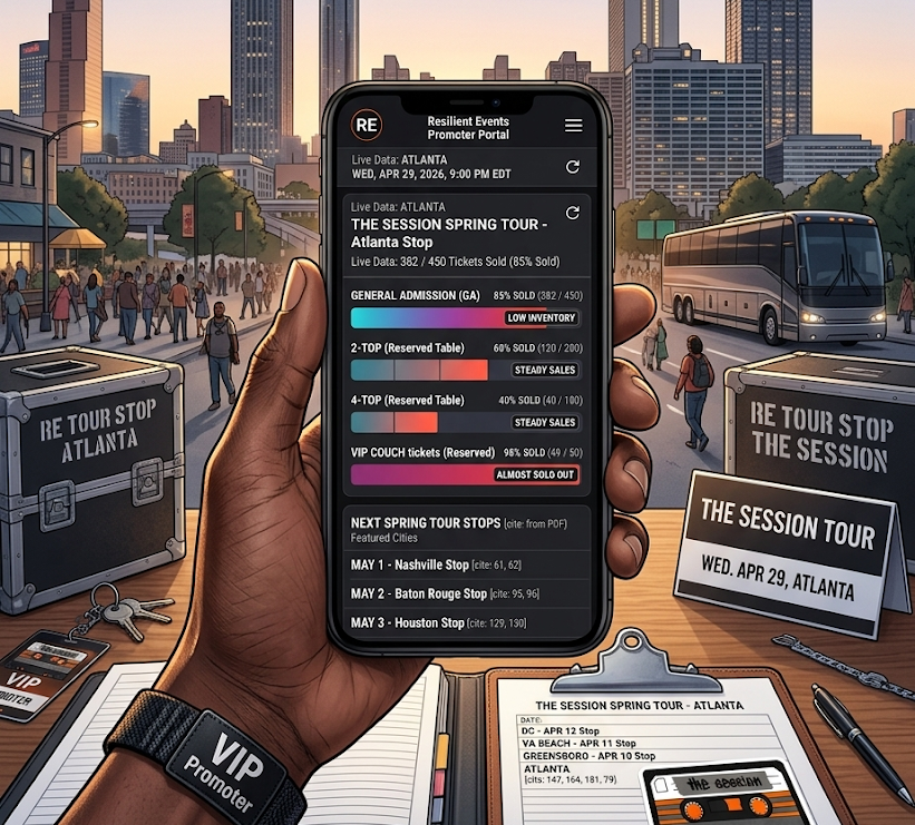 A mobile app displaying real-time ticket sales
